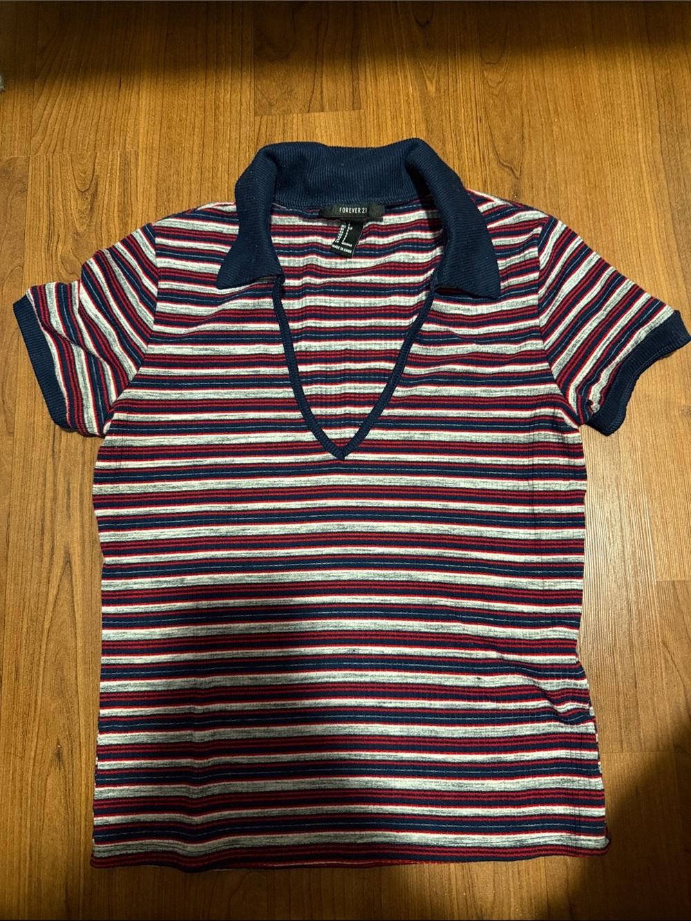 Forever 21 Navy & Red Striped Polo Top